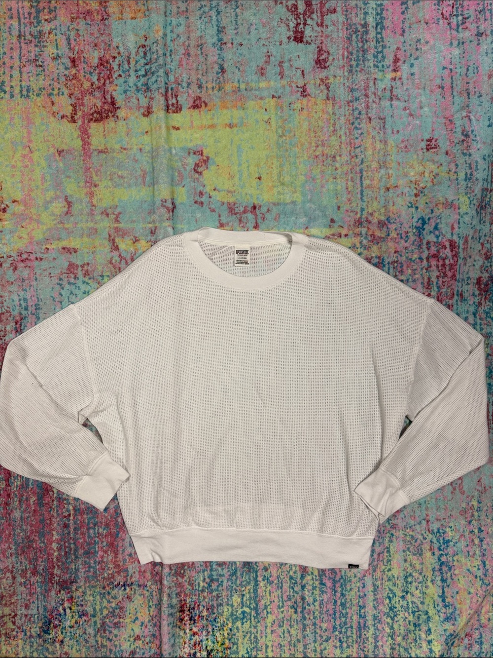 PINK Victoria's Secret White Waffle Knit Crew Sweater